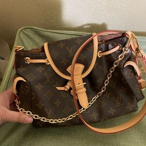Louis Vuitton Dark Brown Monogram Shoulder Bag with Gold Chain